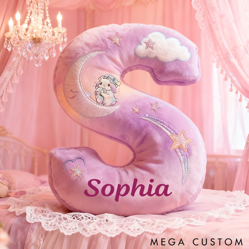 Personalized Graphic 3D 26 Letters Purple Bunny Family Pillow Special Family Gift  with Custom Name Design