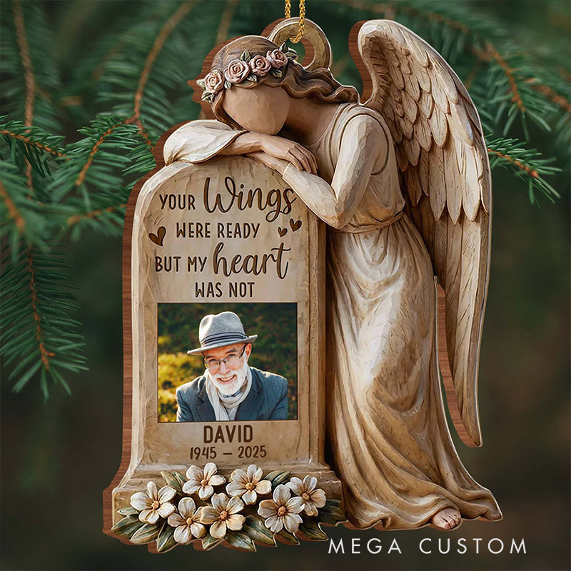 Personalized Wood Ornament Your Wings Were Ready But My Heart Was Not Angel Ornament 3D Effect Remembrance Gift for Family
