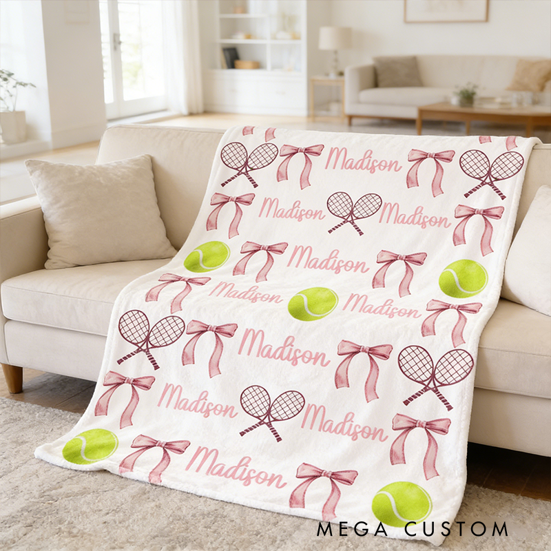 Personalized Tennis Blanket with Custom Name Design for Fans