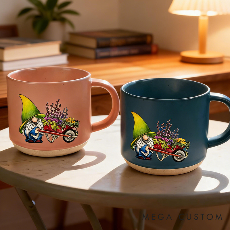 Personalized Gnome Garden Delight Ceramic Mug Custom Pottery Mug with Name Gift for Gardening Lovers