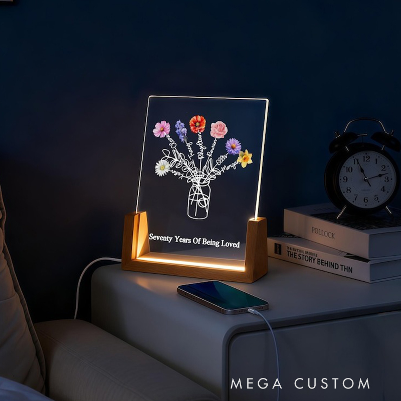 Personalized Family Bouquet Night Light Mothers Day Gift Mum's Bunch with Kids Name Birth Flower Lamp Gift for Mom 