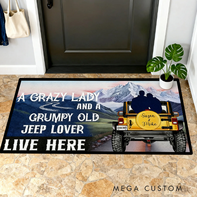 Personalized Couple Jeep Lover Doormat Custom Name Anniversary Date Entry Rug Mountain Road Welcome Mat Gift For Car Enthusiast Family