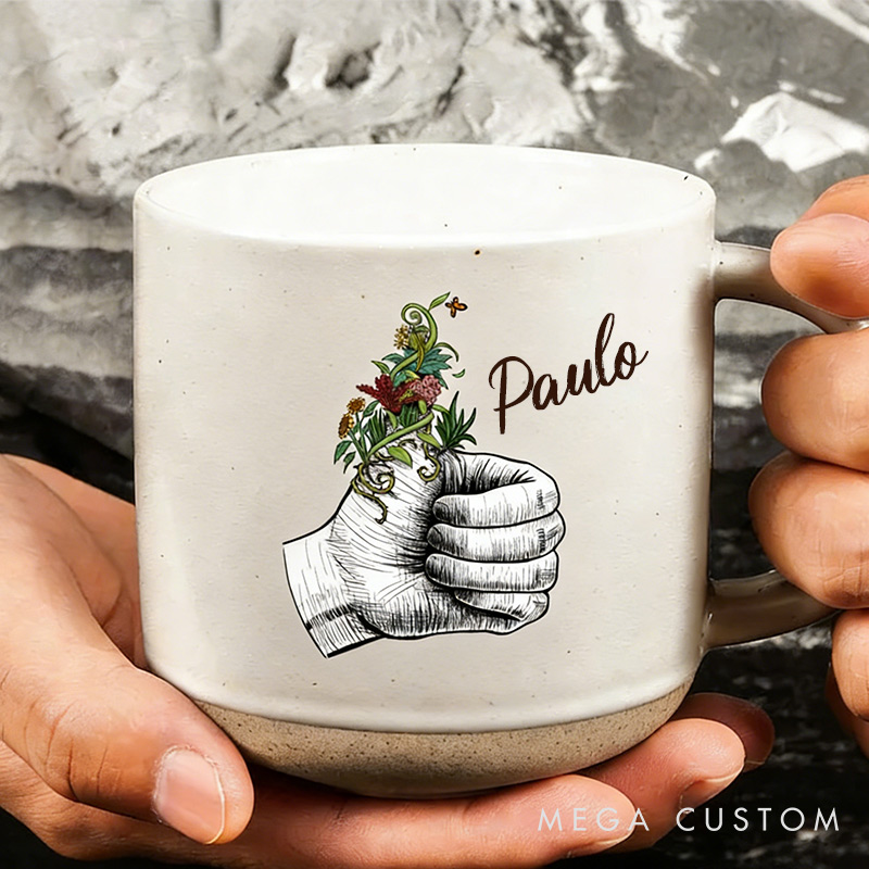 Personalized Green Thumb Ceramic Mug Custom Pottery Mug with Name Gift for Gardening Lovers