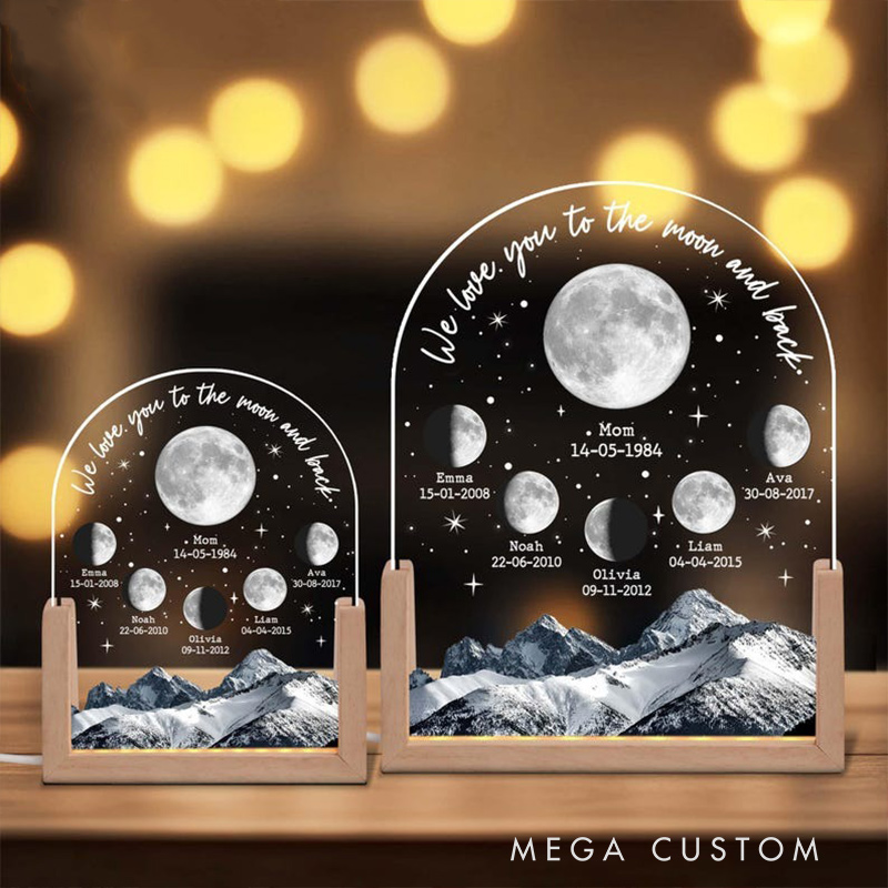 Personalized Moons Phase with Kids Names Custom Moons Phase Night Light Mother’s Day Gifts Gifts for Mom Moon Phase Night light