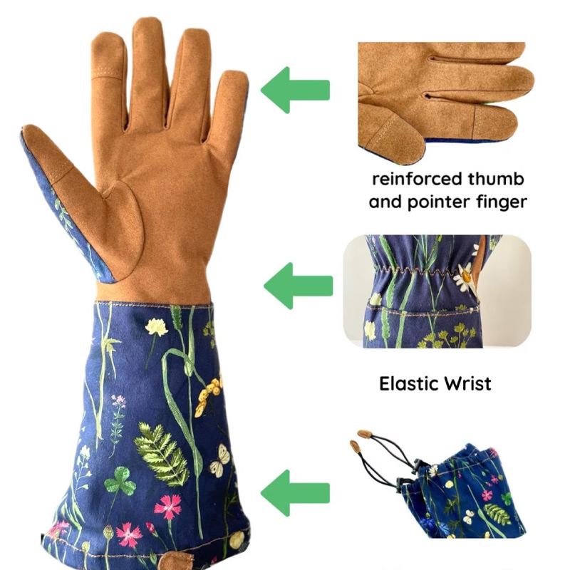 Personalized Floral Garden Gloves Long Cotton Twill Arm Protection with Name for Gardener and Gardening Lovers