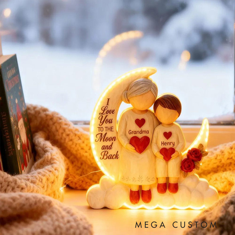 Personalized Moon Light Box for Grandma and Grandkid I Love You to the Moon and Back Glow Lamp Custom Grandma Gift Birthday Gifts Night Light Decor