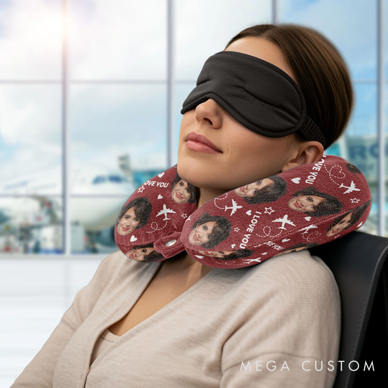 Personalized Photo U-Shaped Travel Neck Pillows I Love You Funny Pillows for Travel Lovers