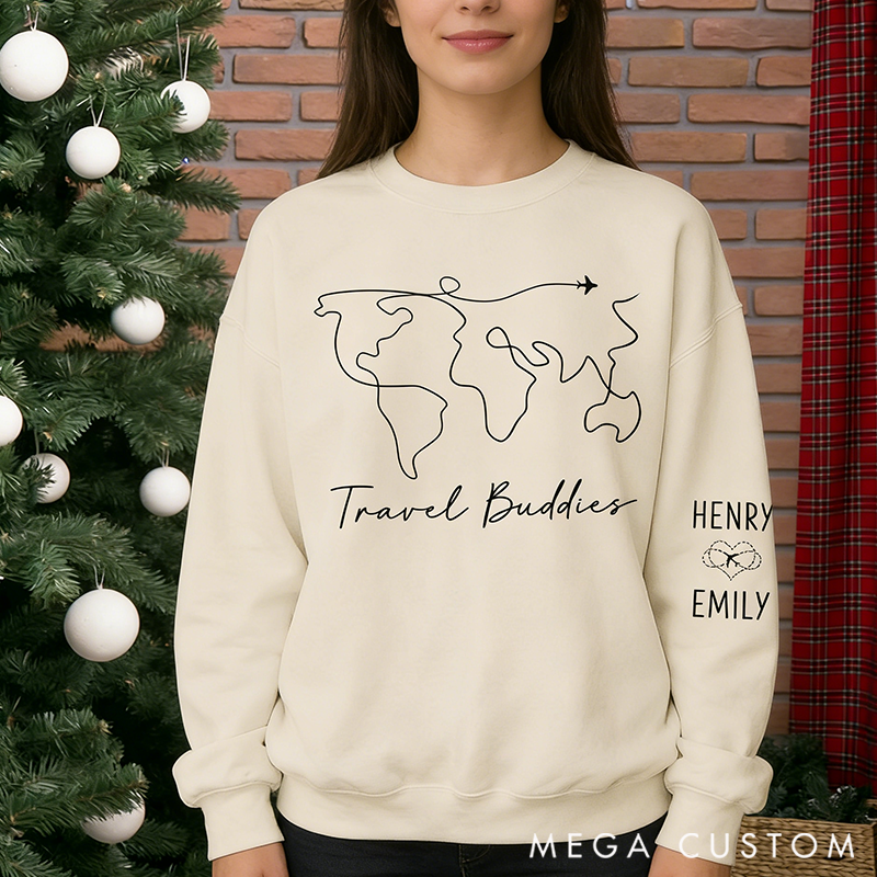Personalized We're on the Vacay Mode Classic Sweatshirt with Sleeve Design-Perfect Gift for Adventure Lovers, Anniversaries, Valentines and Holidays