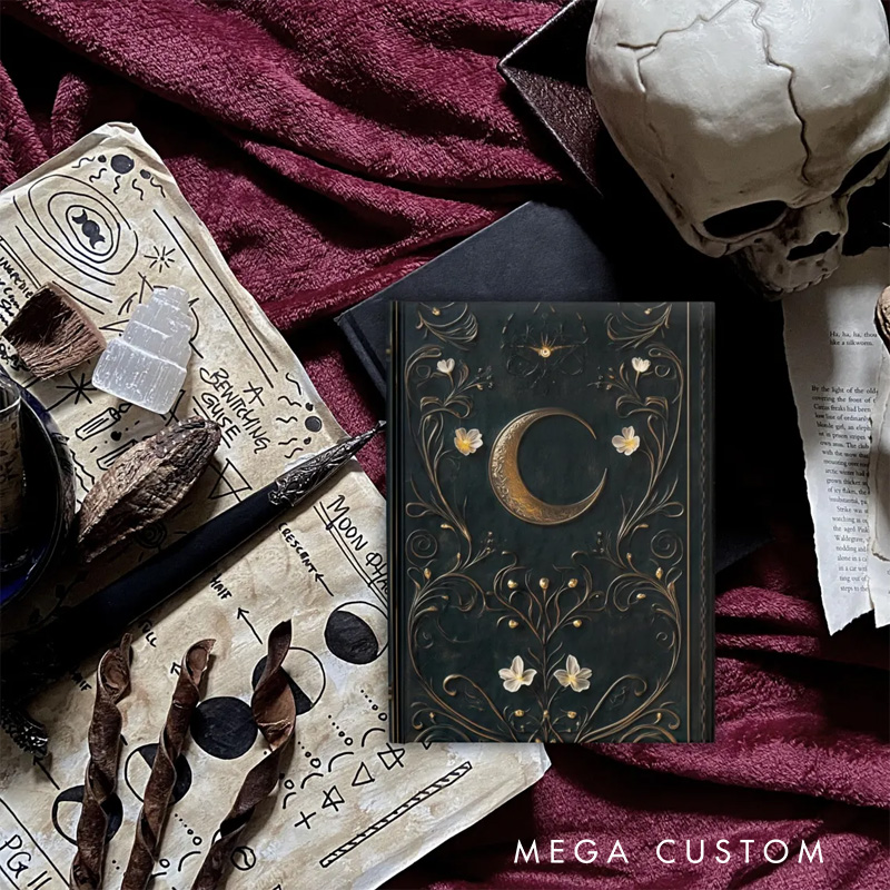Personalized Dark Celestial Grimoire Spellbook Hardcover Journal Witch Notebook Magic Lover Gift