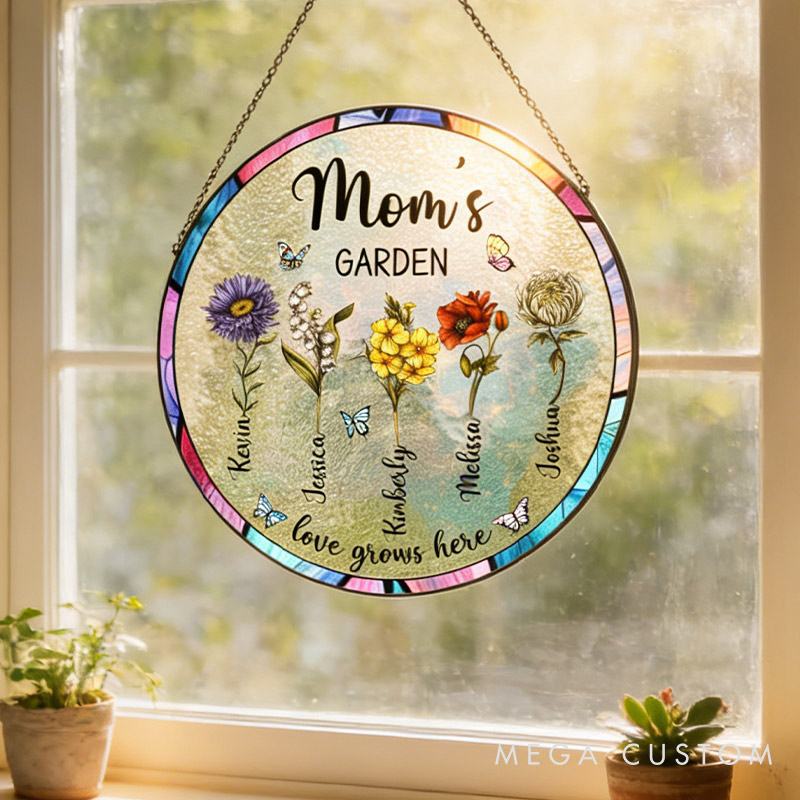 Personalized Birth Month Flower Fairy Stained Glass Suncatcher Grandma's Garden Gift with Name for Gardening Lovers