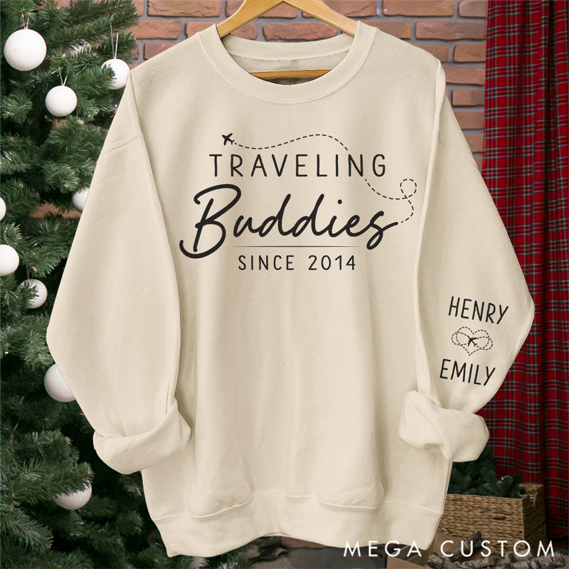 Personalized Traveling Together Classic Sweatshirt with Sleeve Design-Perfect Gift for Adventure Lovers, Anniversaries, Valentines and Holidays