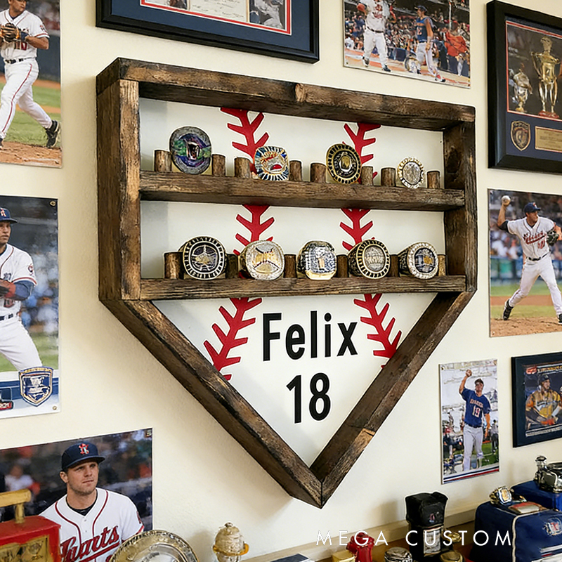 Personalized Baseball Home Plate Championship Ring Display for Baseball Stars