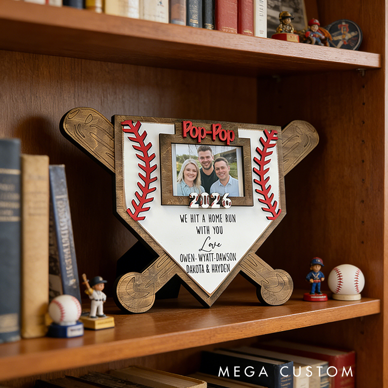 Personalized Baseball Home Plate Photo Frame with Custom Message for Family Memories