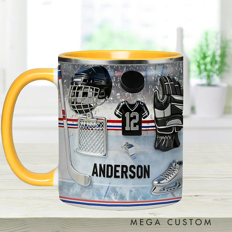 Personalized Ice Hockey Coffee Mug with Custom Name and Jersey Number for Ice Hockey Enthusiasts