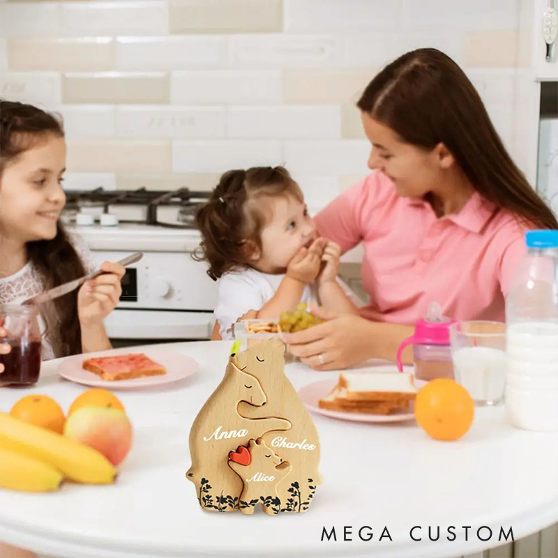 Personalized Wooden Bear Family Puzzle with 2-8 Names & Red Heart, Family Home Decor Family Keepsake Gift Birthday Christmas Gift for Parents Grandma