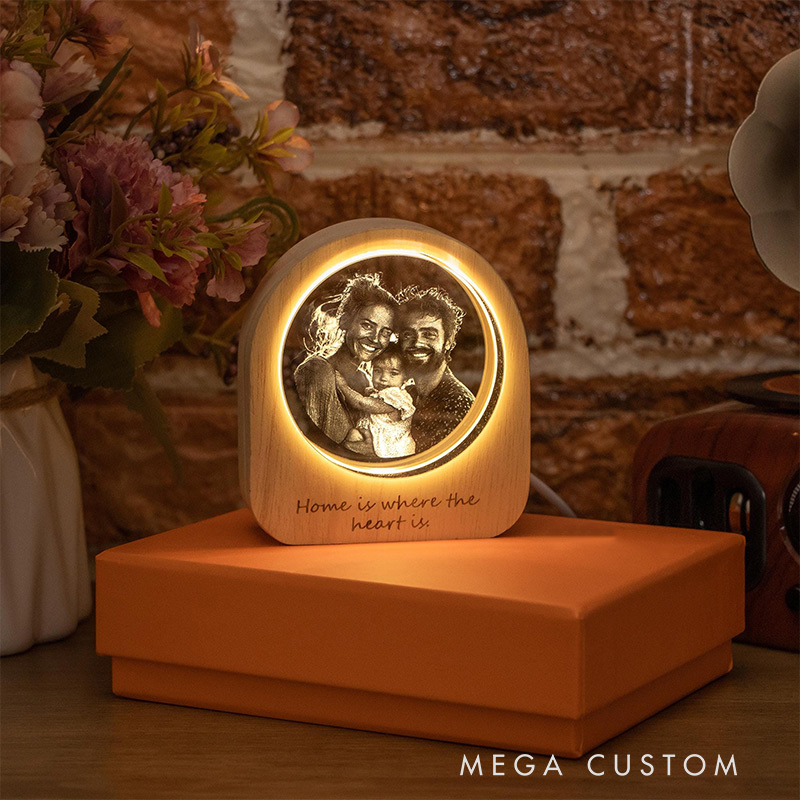 Personalized 3D Crystal Photo Portrait LED Engraved Crystal Photo Night Light Crystal Photo Cabin LED Family Photo Gift Couple Gift Valentine's Day Gift 