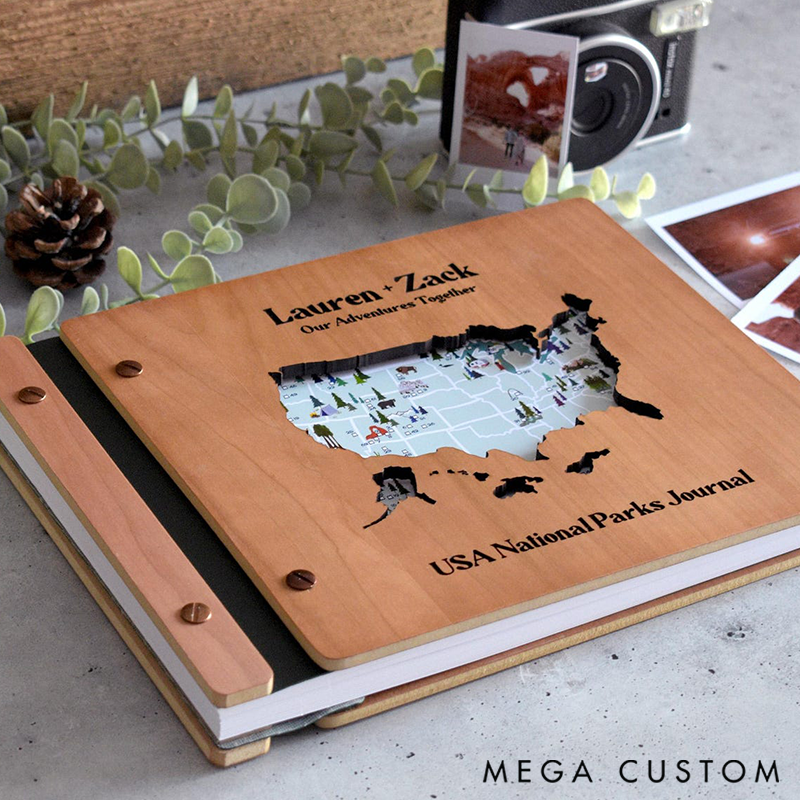 Personalized Travel Scrapbook National Park Sign Book Scrapbook Valentines Gift for Him or Her Couple's Travel Souvenir