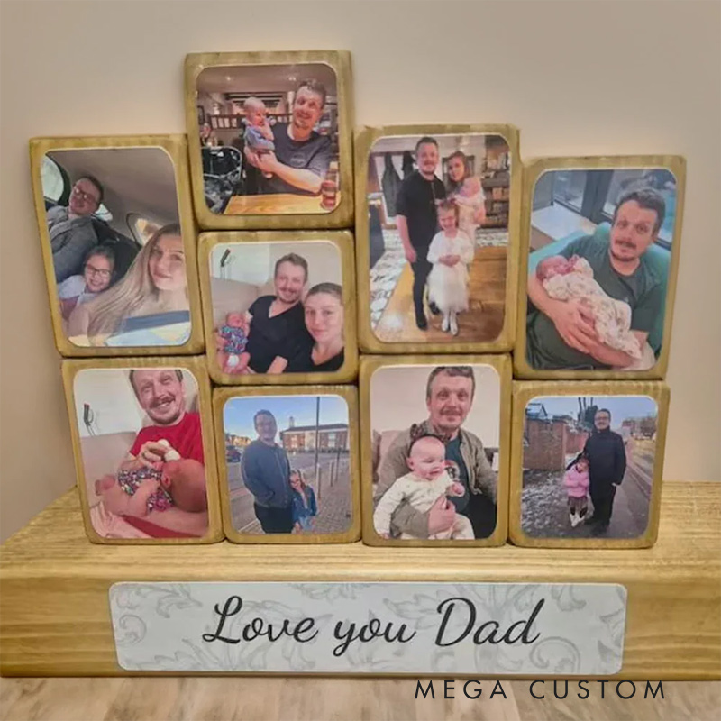 Personalized Wooden Photo Blocks Collage Stackable Wood Photo Block Set Family Picture Gift