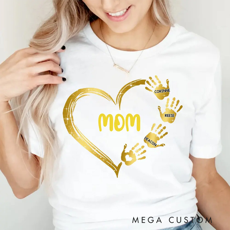 Personalized Colorful Heart Hand Print Shirt Custom Mom Grandma Shirt Grandma Heart And Hand Print Shirt Birthday Mother's Day Gift for Mom Grandma