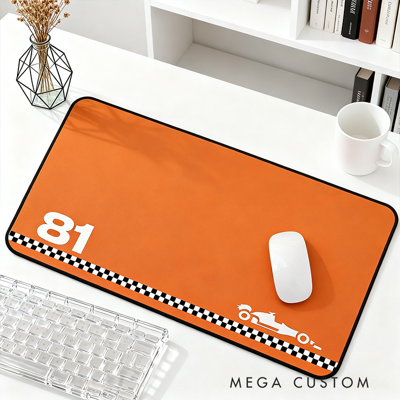 Personalized Racing Gifts Custom Name or Number Mouse Pad with Checkerboard Car Design Desk Mat for Racing Lovers