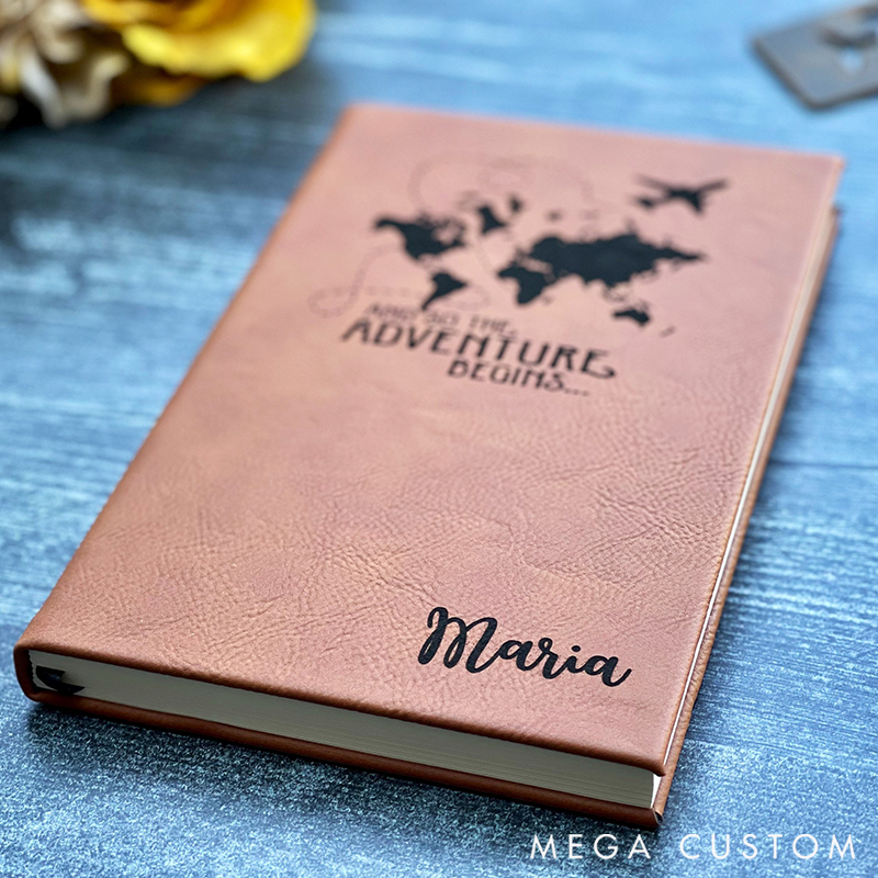 Personalized and so the Adventure Begins Custom Book World Travel Journal Travel Lover Gift for Couple Valentines Gift