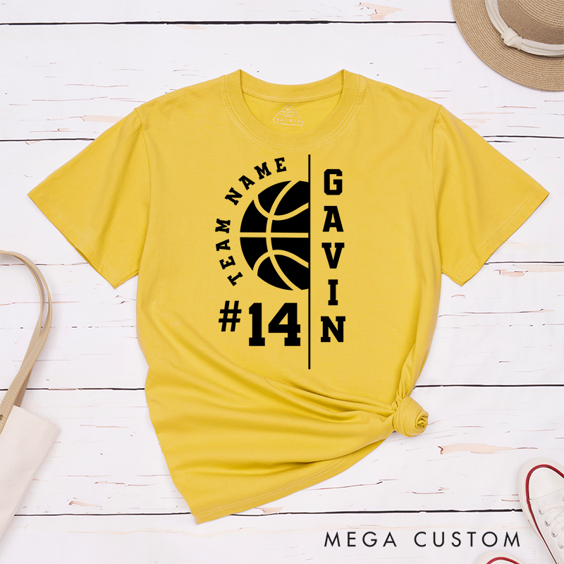Personalized Basketball T-Shirt with Custom Team Name, Player Name, Jersey Number, and Bold Basketball Graphic