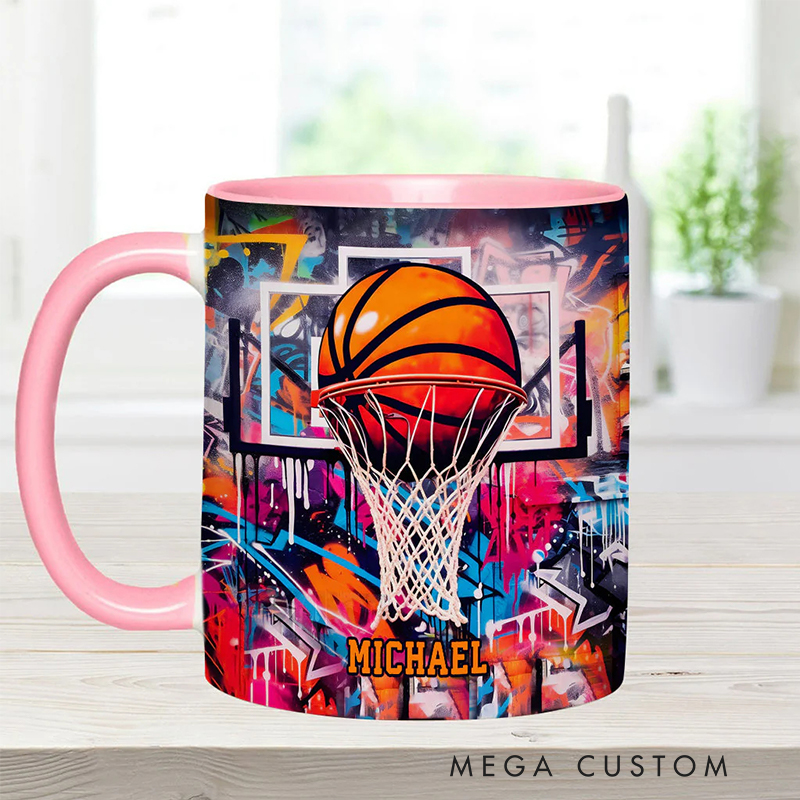 Personalized Basketball Mug with Custom Name and Graffiti Artwork for Basketball Enthusiast