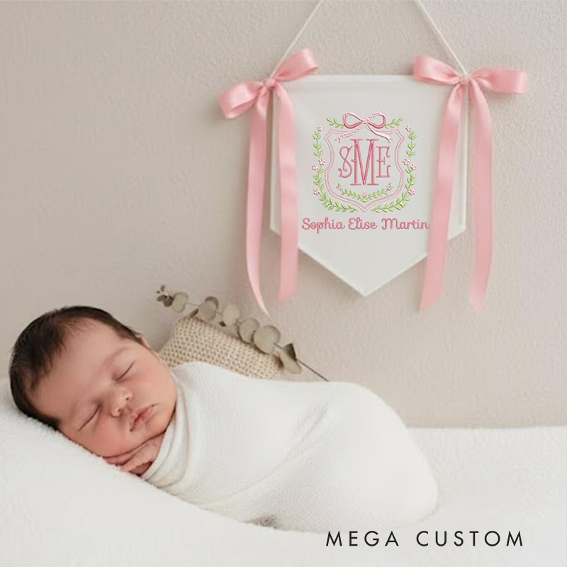 Personalized Baby Banner Custom Baby Banner Welcome Banner Hospital Door Sign Baby Shower Gift Bassinet or Crib Announcement