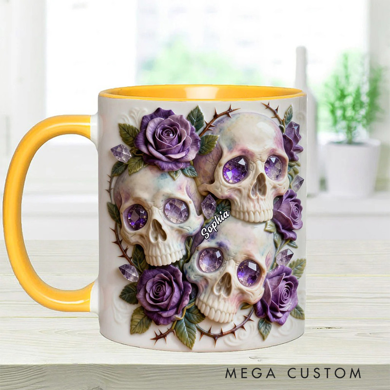 Personalized 2D Flat Magical Rose And Skull Mug Coffee Mug Magic Lover Mug Witchcore Gift Coffee Mug