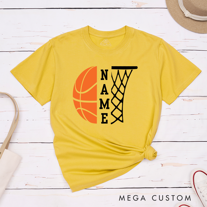 Personalized Basketball T-Shirt with Custom Name Featuring a Bold Basketball Graphic and Stylish Hoop Design for a Unique Sports Look