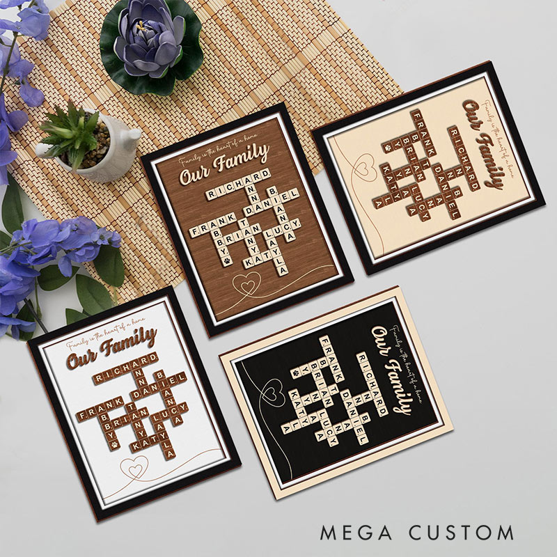 Personalized Scrabble Family Name Frame Scrabble Puzzle Grandkid Crossword Scrabble Wooden Sign Unique Gift for Parents Grandparent Family Last Name Sign
