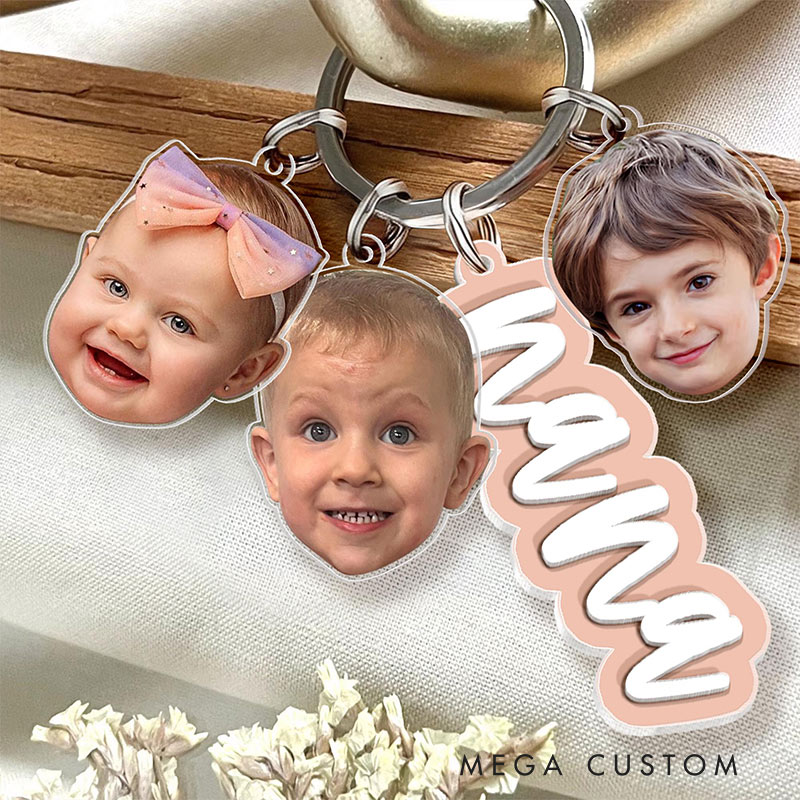 Personalized Grandma Keychain With Kids Face Charm Custom Gift for Grandma Nana Keychain Gift from Grandkids Gift for Mom