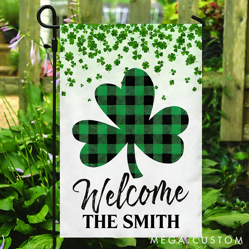 Personalized Welcom St Patrick's Day Lucky Shamrocks Garden Flag & House Flag Gift for Gardening Lovers