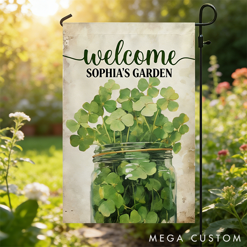Personalized Welcome Shamrocks in the Bottle St Patrick's Day Garden Flag & House Flag Gift for Gardening Lovers