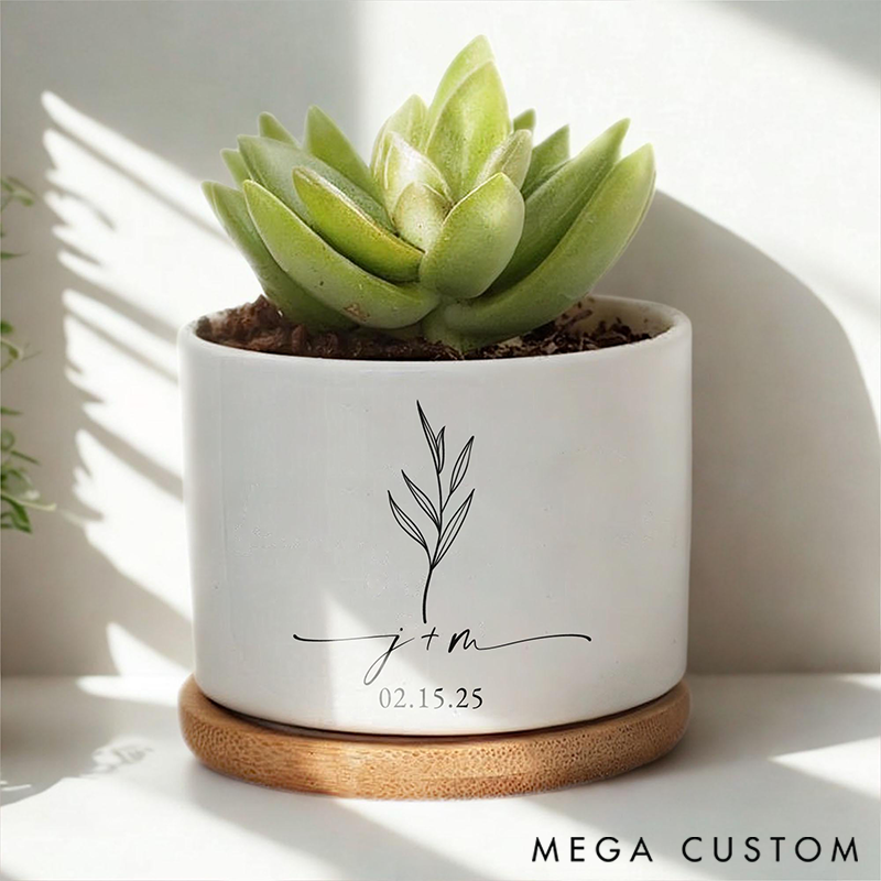 Personalized Engagement Ceramic Planter Gift for Garden Lovers Valentines Gift