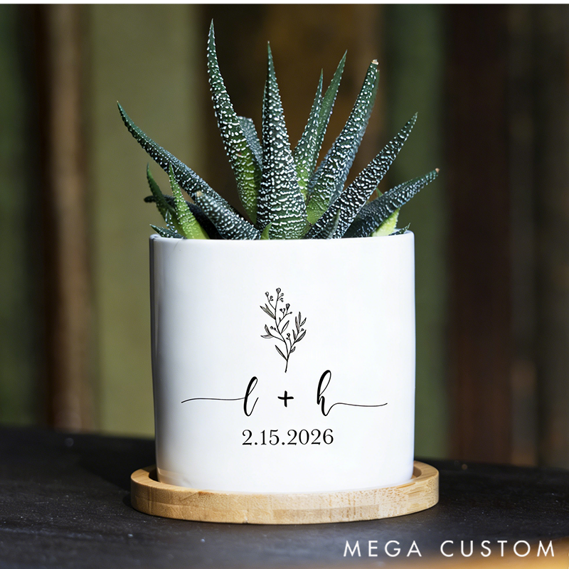 Personalized Ceramic Planter Engagement Gift Love Grows Here for Garden Lovers Valentines Gift