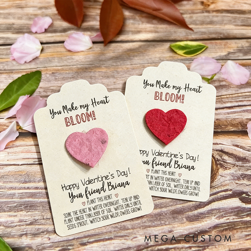 Personalized Valentine’s Seed Paper Card  Custom Name Eco-Friendly Thank You Gift with Heart Design