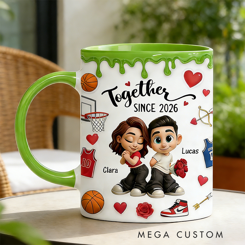 Personalized Couple’s Basketball Mug "Together Since" with Custom Names Design Gift for Anniversaries Valentine’s Day