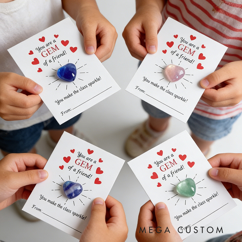 Personalized Valentine’s Gem Card for Kids Acrylic Heart Gift with Card Stock Adhesive Dots