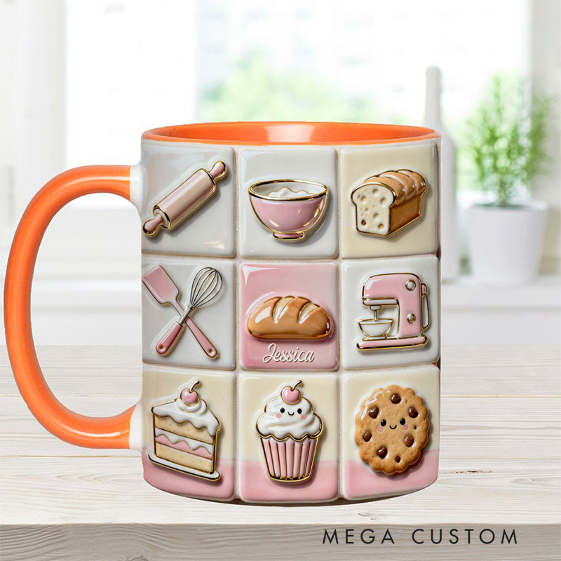 Personalized Love Baking Mug Custom Baking Accent Mug with Name Baking Lover Gift for Her Women