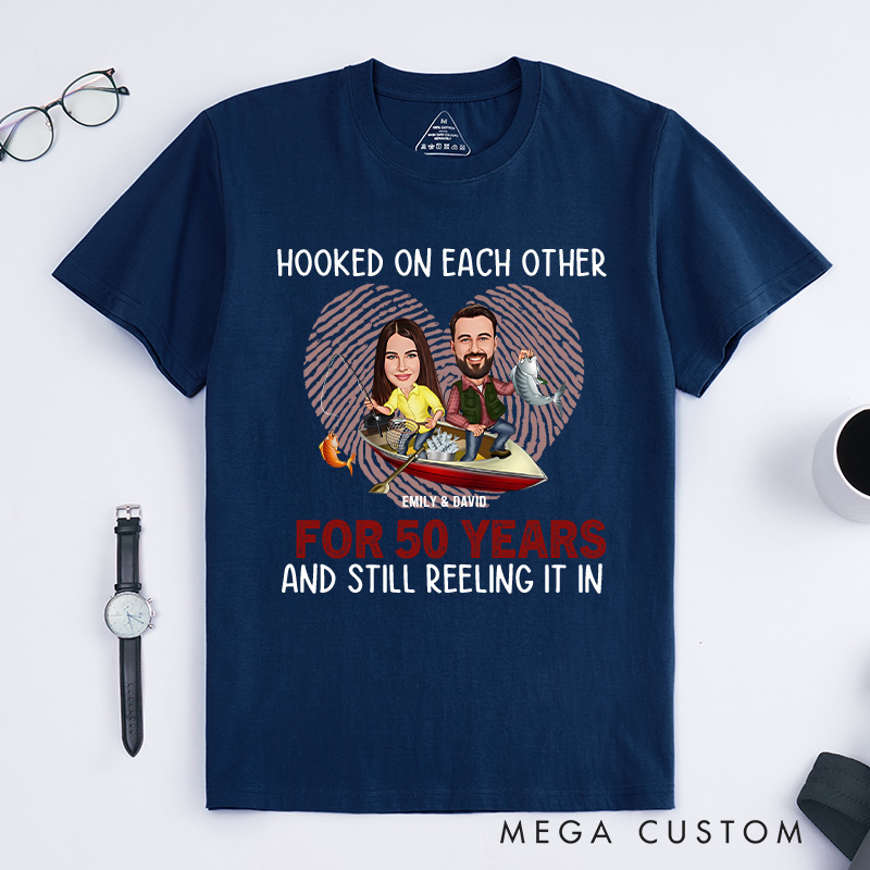 Personalized 50th Anniversary Cartoon Couple Fishing T-Shirt Couple Fishing gift  for Husband Wife