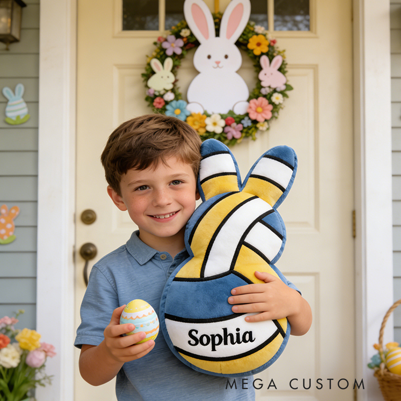 Personalized Easter Volleyball Bunny Pillow with Custom Name for Kids Easter Gifts