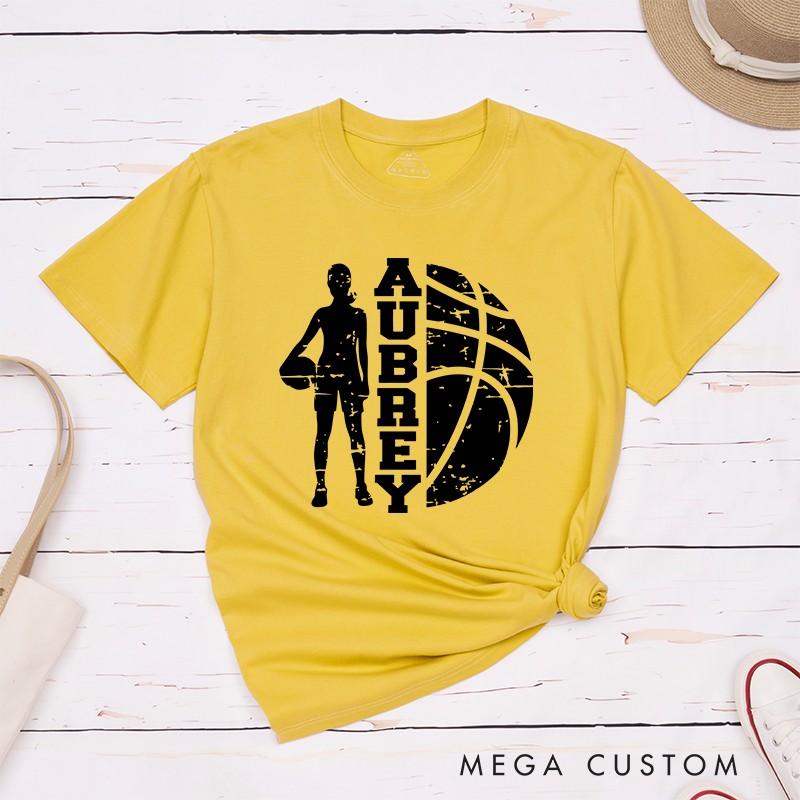 Personalized Basketball T-Shirt Featuring a Player Silhouette Bold Basketball Graphic and Custom Name for a Unique and Stylish Sportswear Look