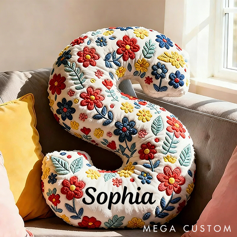Personalized Letter Pillow with Name Graphic 3D Print Floral Design Custom Double Sided Pillow Gift for Kids Gardening Lovers Gift