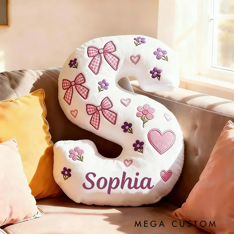 Personalized Flowers Bow Letter Pillow Graphic 3D Print Flowers Heart Bow and Custom Name Pillow for Gardening Lovers