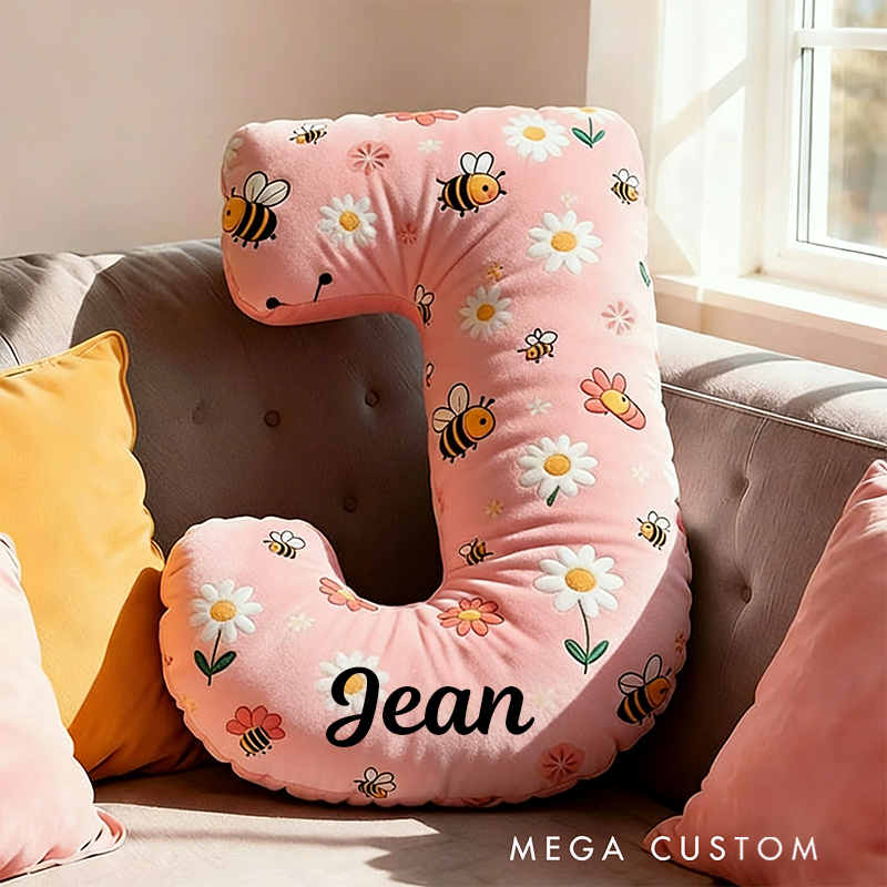 Personalized Letter Pillow with Name Graphic 3D Print Bee Floral Design Custom Double Sided Pillow Gift for Kids Gardening Lovers Gift