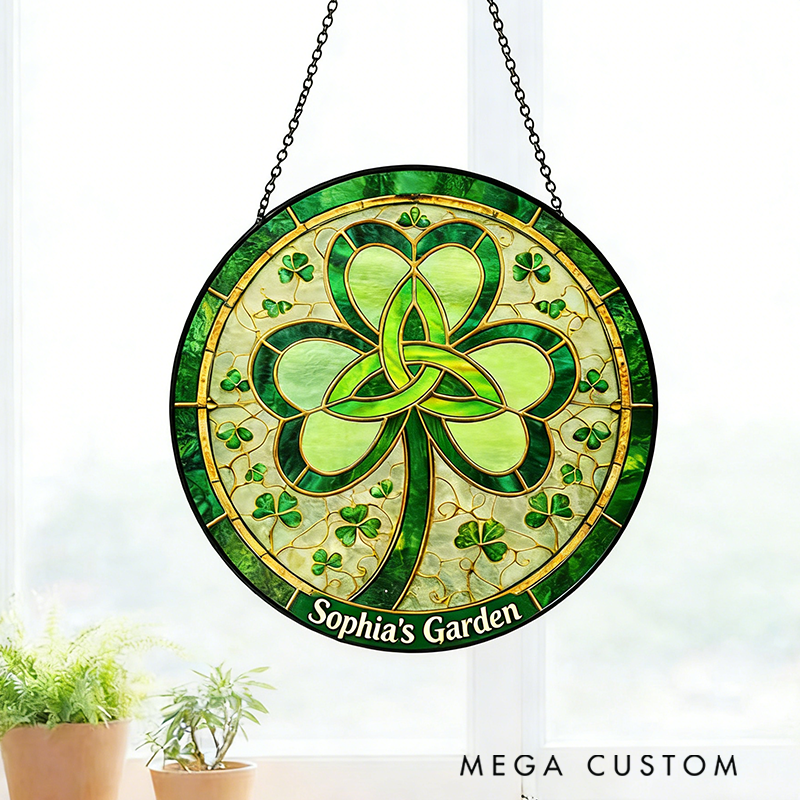 Personalized Shamrock St. Patrick's Day Stained Glass Suncatcher Home Decor with Name for Gardening Lovers St. Patrick’s Day Gift