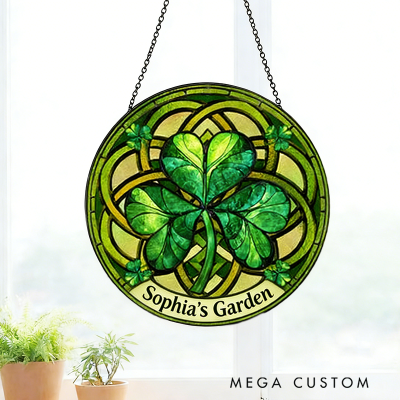 Personalized St Patrick’s Day Stained Glass Suncatcher Home Decor with Name for for Home Decor Gardening Lovers St. Patrick’s Day Gift