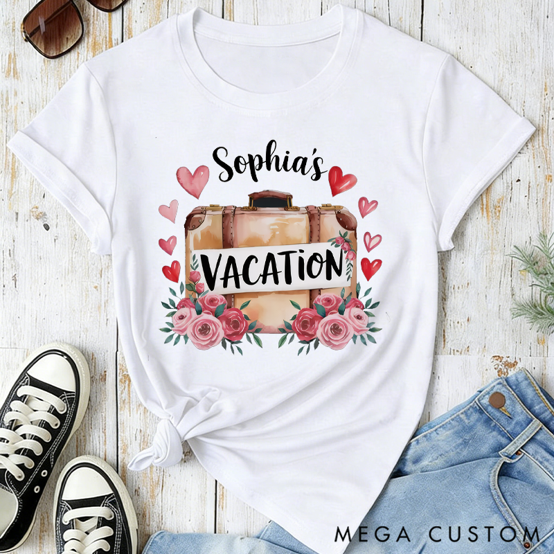 Personalized Vacation Heart Classic T-shirts Vintage Botanical Valentine's Day Crewneck Gift