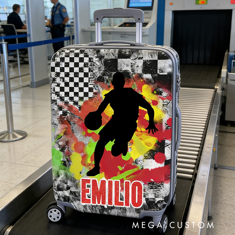 Personalized Basketball Luggage Cover with Bold Player Silhouette and Name for Basketball Enthusiasts